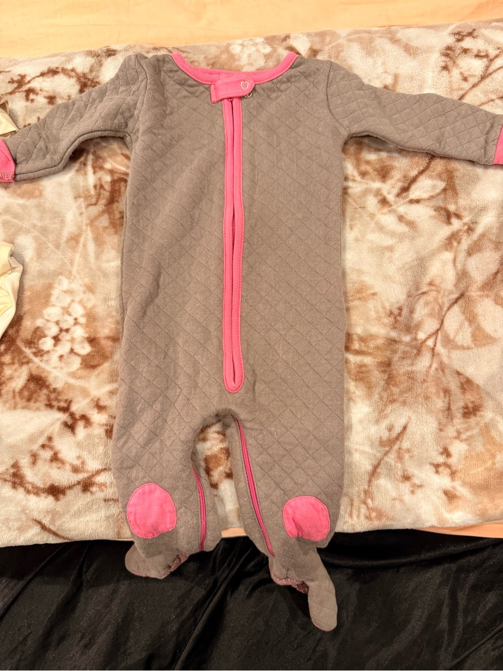 GAP Gray Quilted Footed One-Piece with Pink Trim
